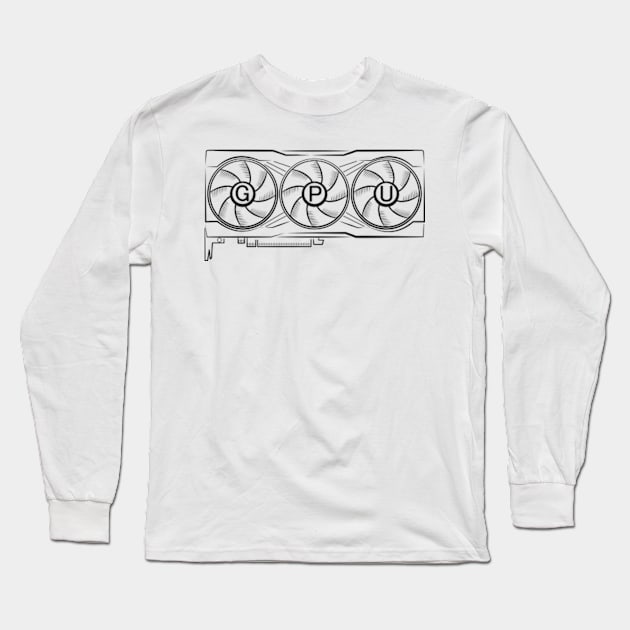 Retro Gamer GPU Sketch Long Sleeve T-Shirt by Worldengine